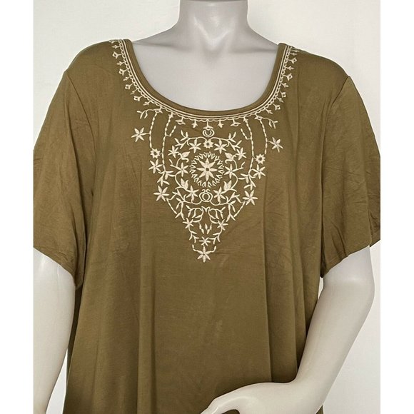 Women’s plus Size 1X blouse Philosophy olive Green embroidery on the front - Picture 2 of 12